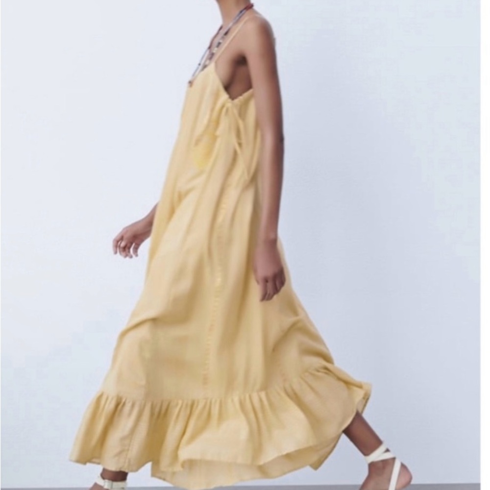 ZARA yellow maxi gauze dress embroidered small oversized NWT boho festival